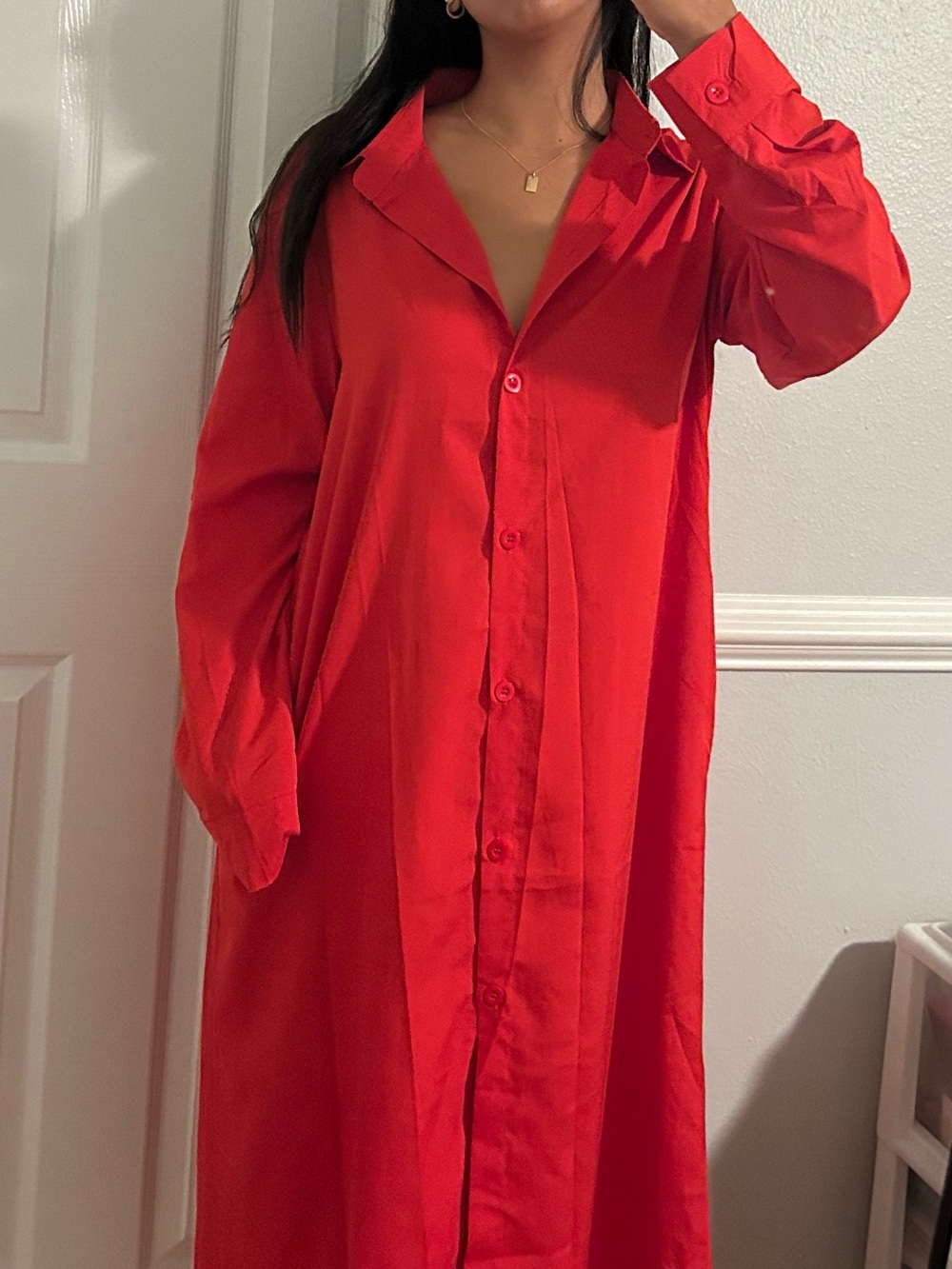 Amazon Red Maxi Shirt Dress